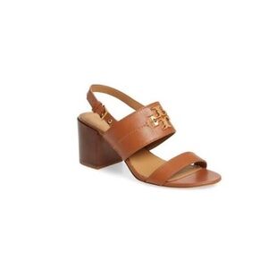 Tory Burch Brown Leather Block Heel Sandals